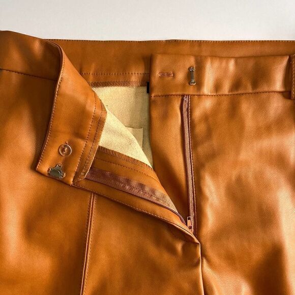 7 For All Mankind Camel Faux Leather Lined Front Stitched Leather PantSize Large - Picture 10 of 14
